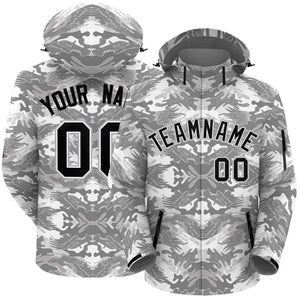 Custom Gray Black-White Camo Outdoor Windbreaker Personalized Waterproof Jacket