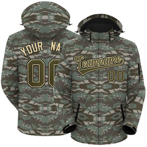 Custom Olive Khaki-Black Camo Outdoor Windbreaker Personalized Waterproof Jacket