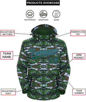 Custom Green Lt Blue Camo Outdoor Windbreaker Personalized Waterproof Jacket