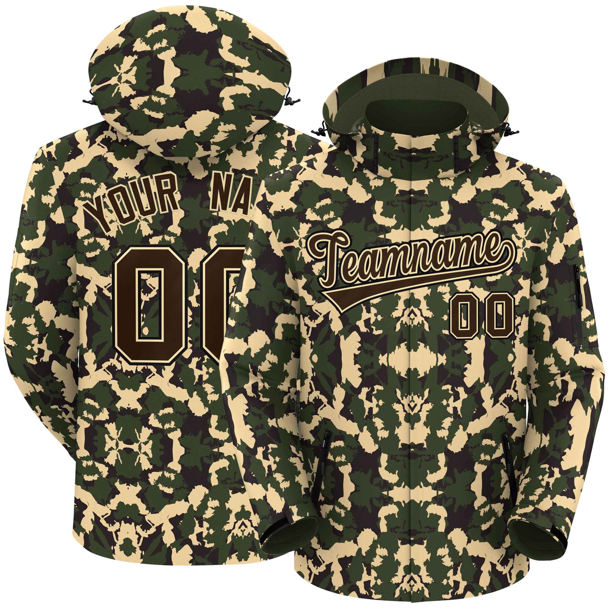 Custom Brown Khaki-Black Camo Outdoor Windbreaker Personalized Waterproof Jacket