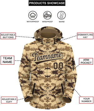 Custom Brown White-Old Gold Camo Outdoor Windbreaker Personalized Waterproof Jacket