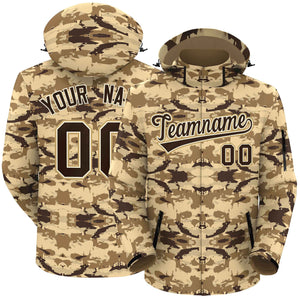 Custom Brown White-Old Gold Camo Outdoor Windbreaker Personalized Waterproof Jacket