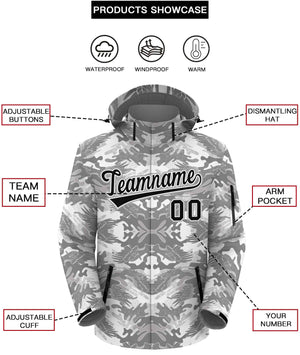 Custom Gray Black-White Camo Outdoor Windbreaker Personalized Waterproof Jacket