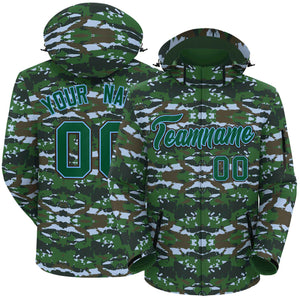 Custom Green Lt Blue Camo Outdoor Windbreaker Personalized Waterproof Jacket