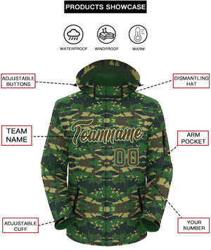 Custom Olive Khaki-Green Camo Outdoor Windbreaker Personalized Waterproof Jacket