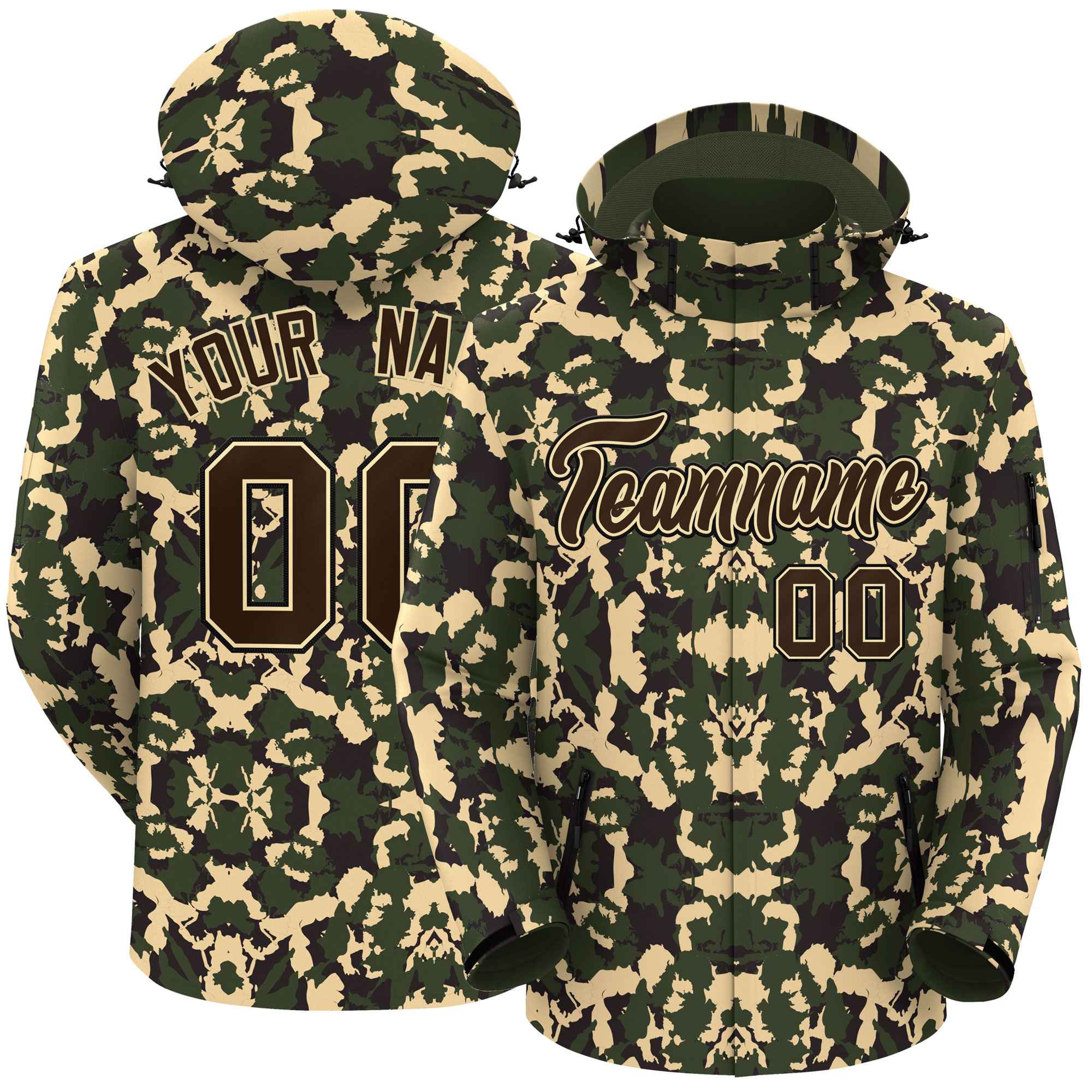 Custom Brown Khaki-Black Camo Outdoor Windbreaker Personalized Waterproof Jacket