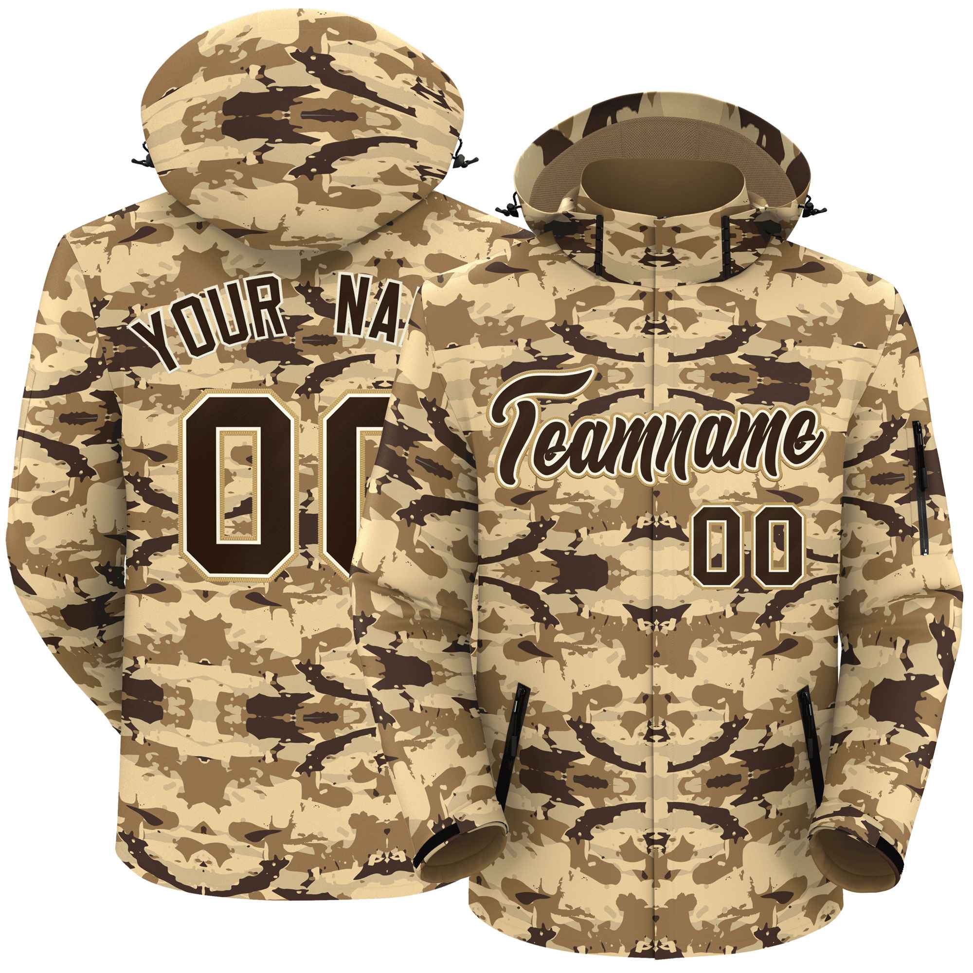 Custom Brown White-Old Gold Camo Outdoor Windbreaker Personalized Waterproof Jacket