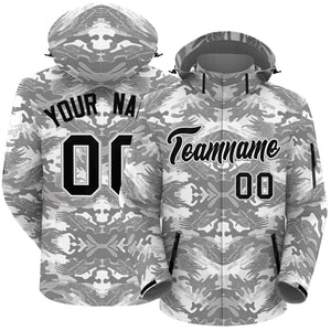 Custom Gray Black-White Camo Outdoor Windbreaker Personalized Waterproof Jacket