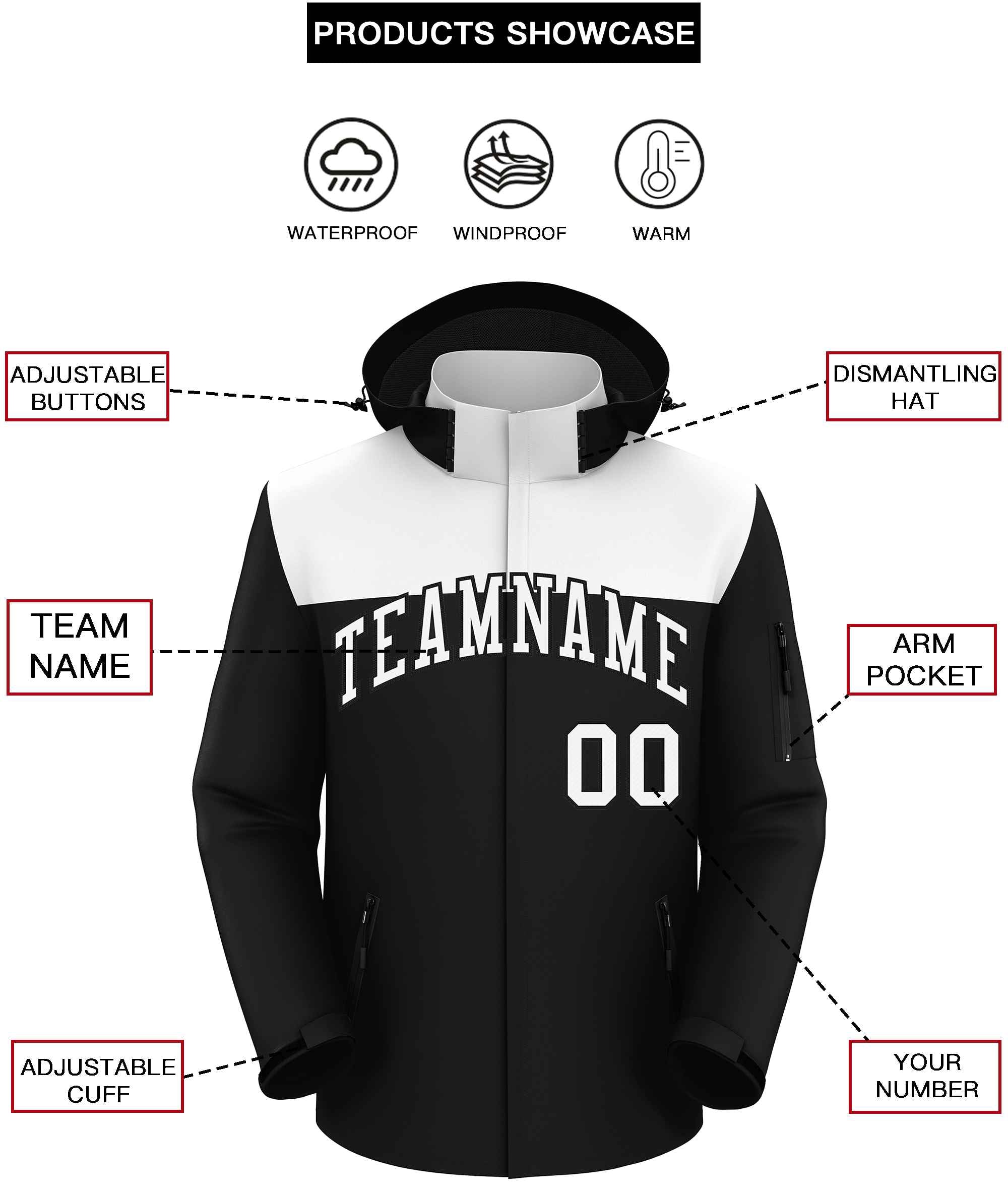 Custom White Black Two Tone Waterproof Jacket