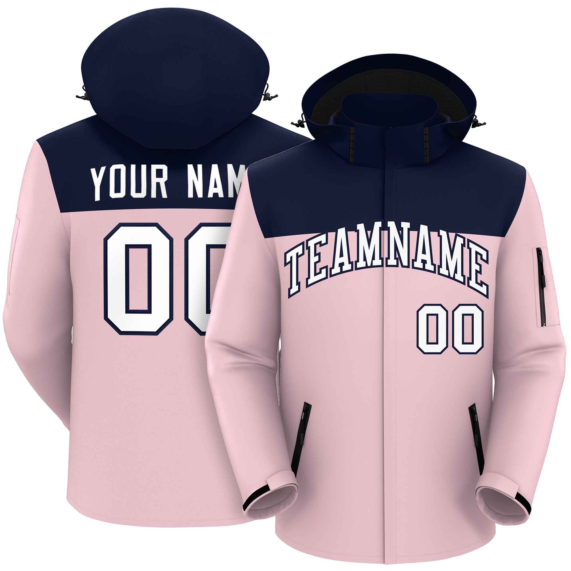 Custom Navy Light Pink-White Two Tone Waterproof Jacket