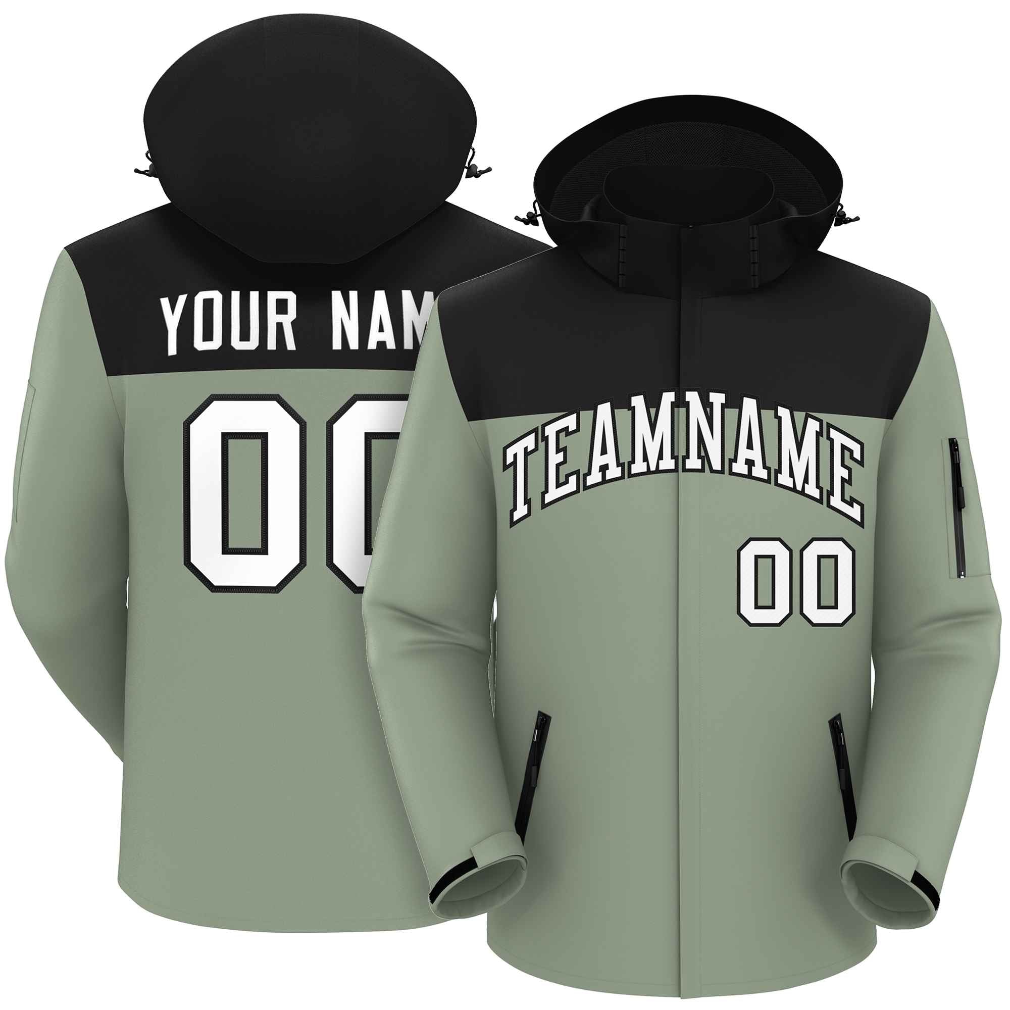 Custom Black Green-White Two Tone Waterproof Jacket