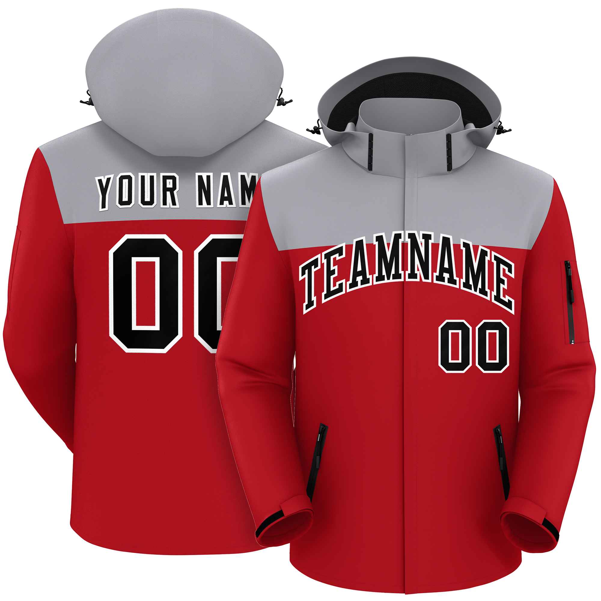 Custom Gray Red-Black Two Tone Waterproof Jacket