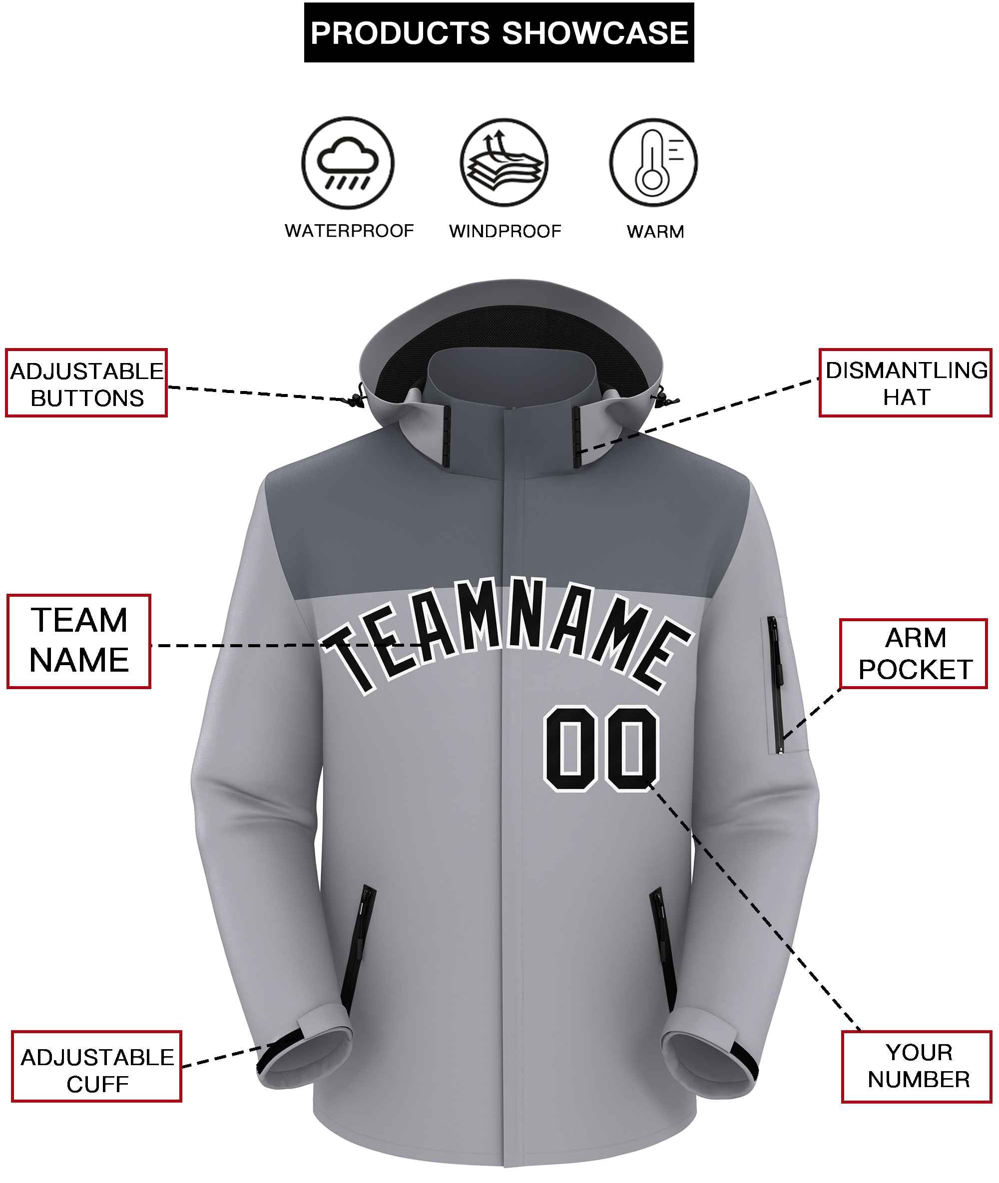 Custom Dark Gray Gray-Black Two Tone Waterproof Jacket