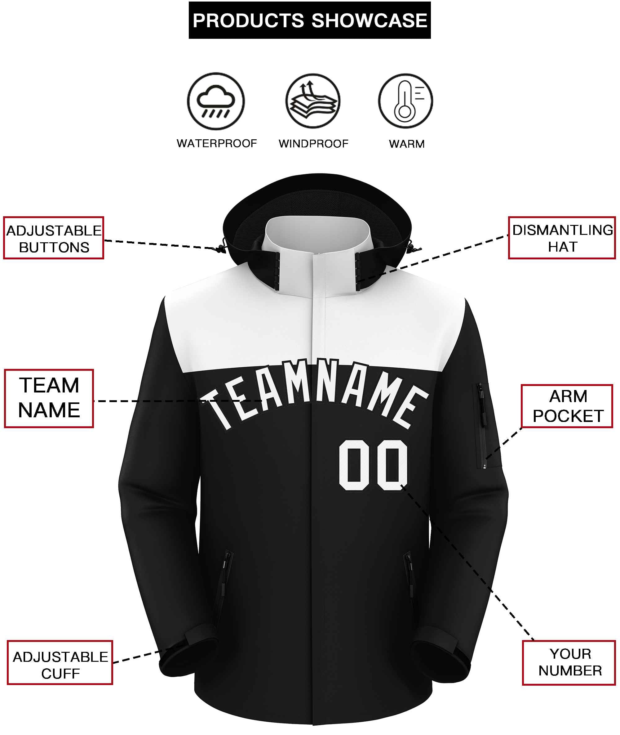 Custom White Black Two Tone Waterproof Jacket