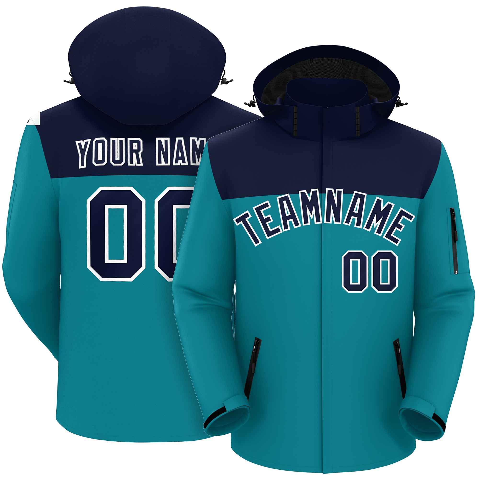 Custom Navy Aqua-White Two Tone Waterproof Jacket