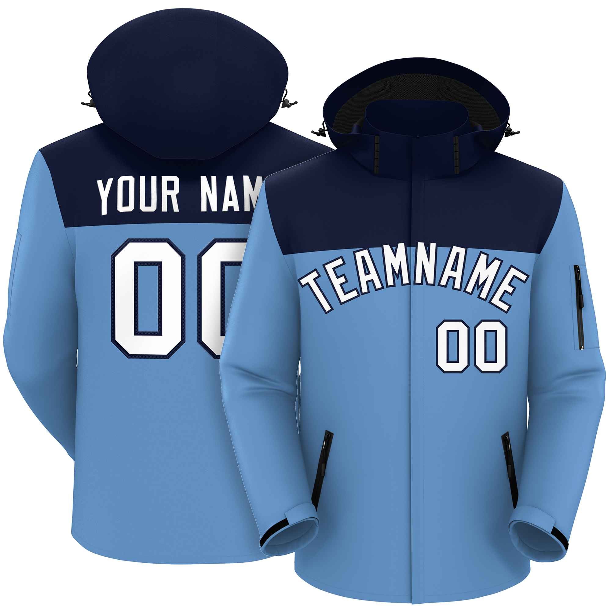 Custom Navy Light Blue-White Two Tone Waterproof Jacket