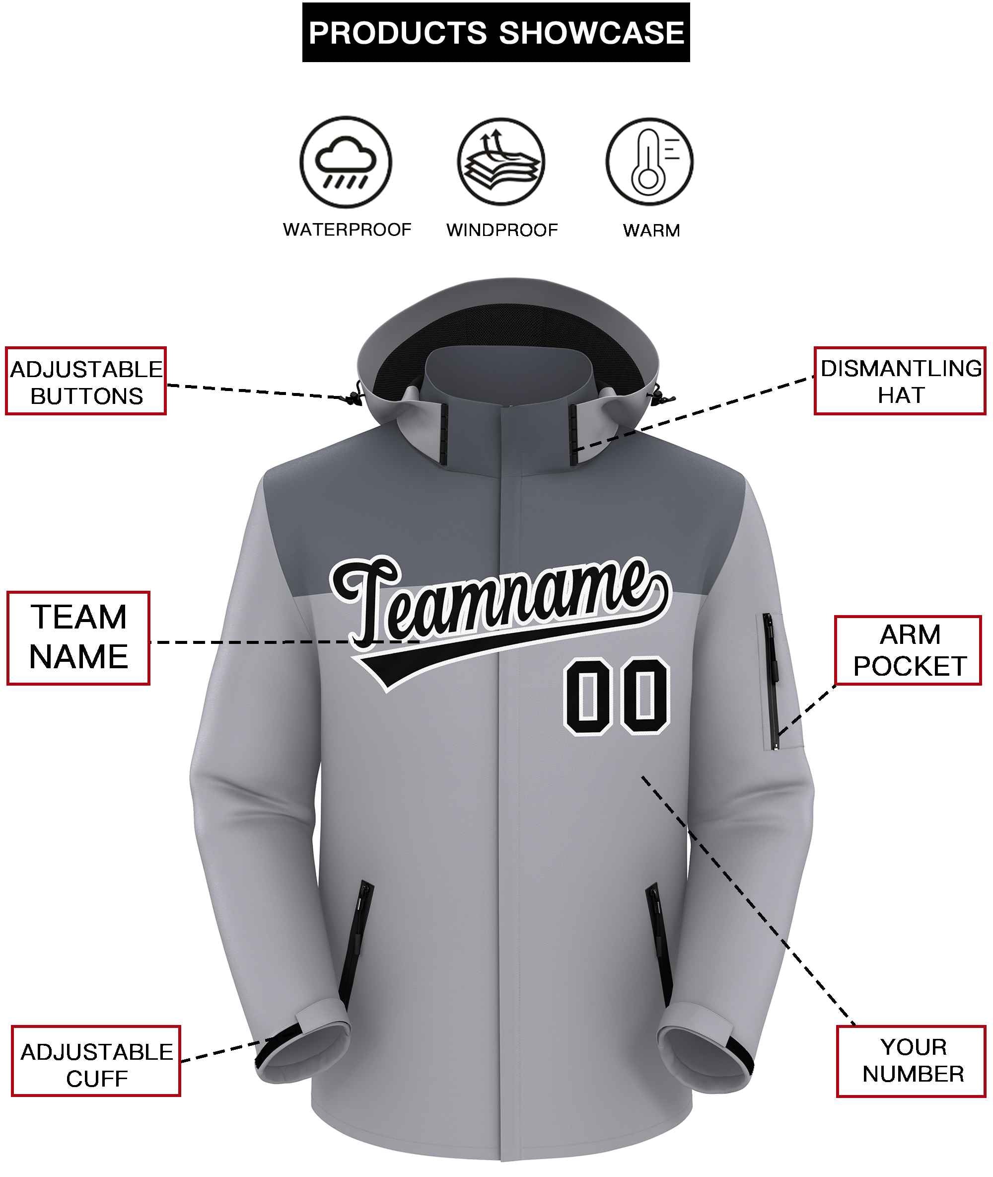 Custom Dark Gray Gray-Black Two Tone Waterproof Jacket