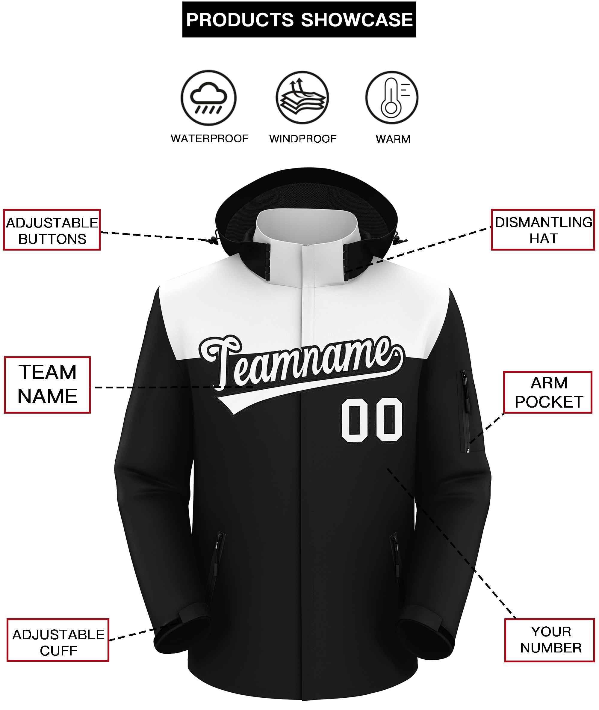 Custom White Black Two Tone Waterproof Jacket