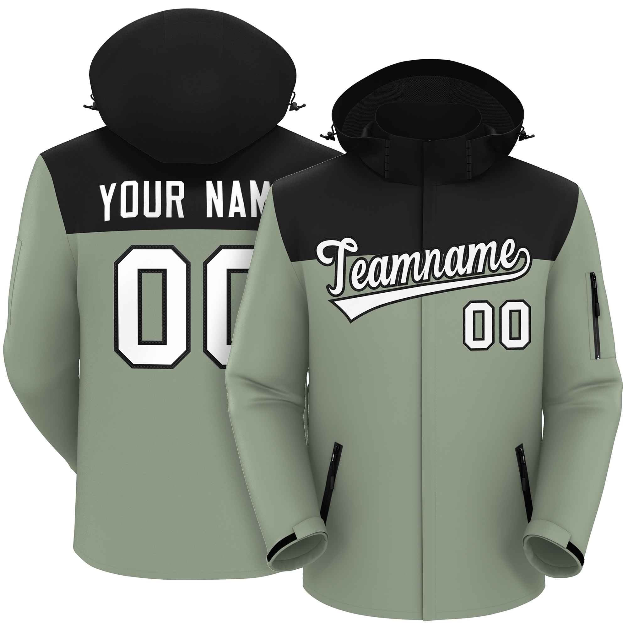 Custom Black Green-White Two Tone Waterproof Jacket