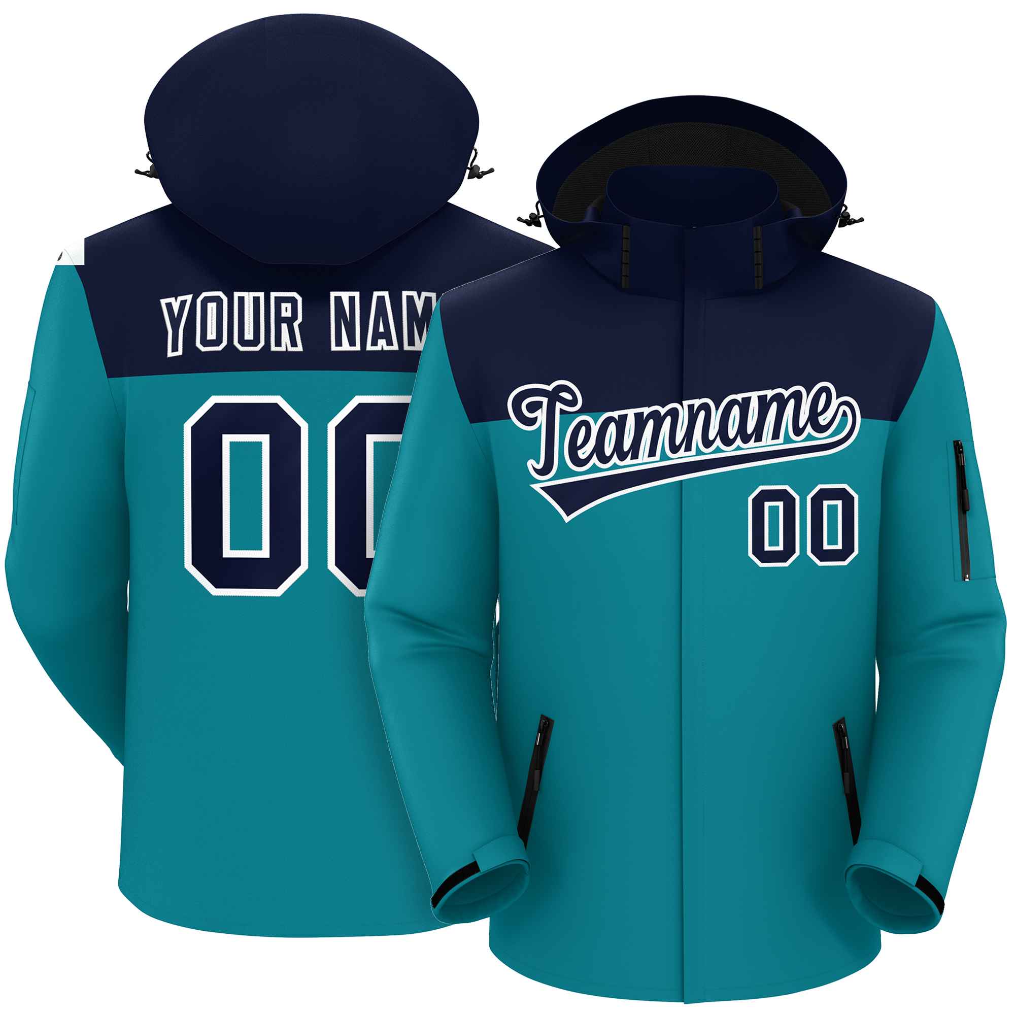 Custom Navy Aqua-White Two Tone Waterproof Jacket