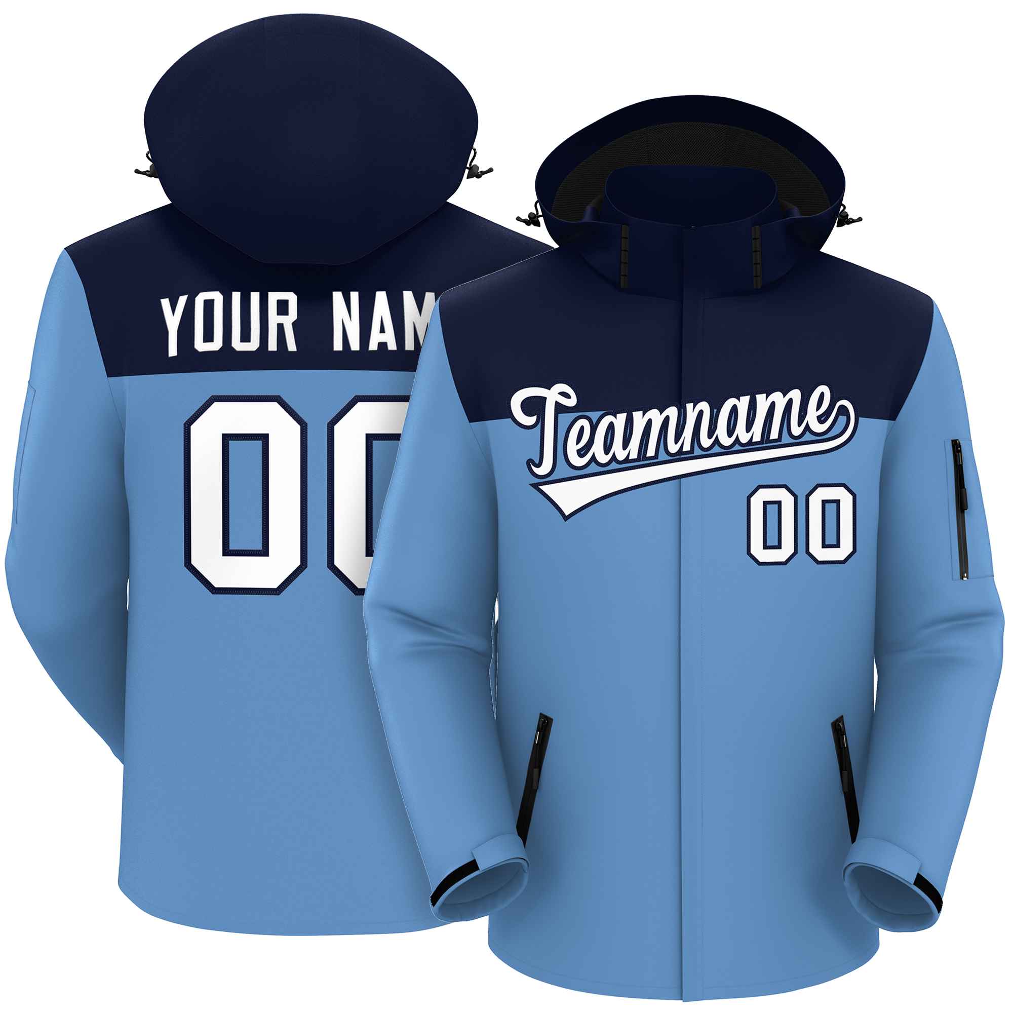 Custom Navy Light Blue-White Two Tone Waterproof Jacket