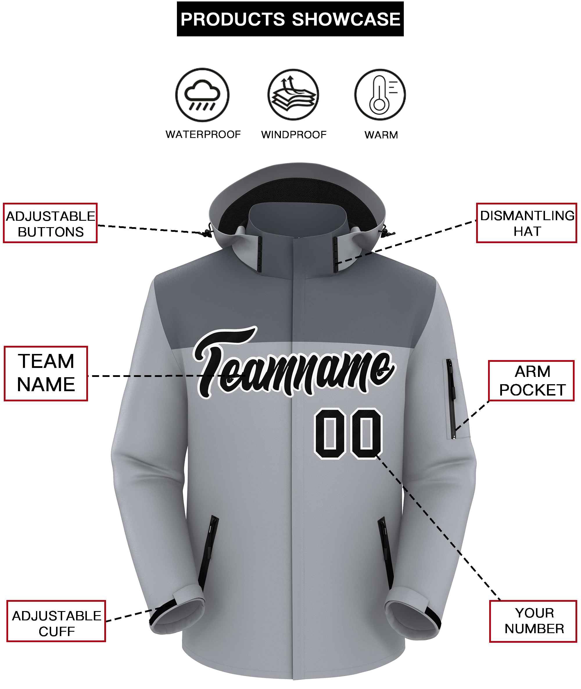 Custom Dark Gray Gray-Black Two Tone Waterproof Jacket