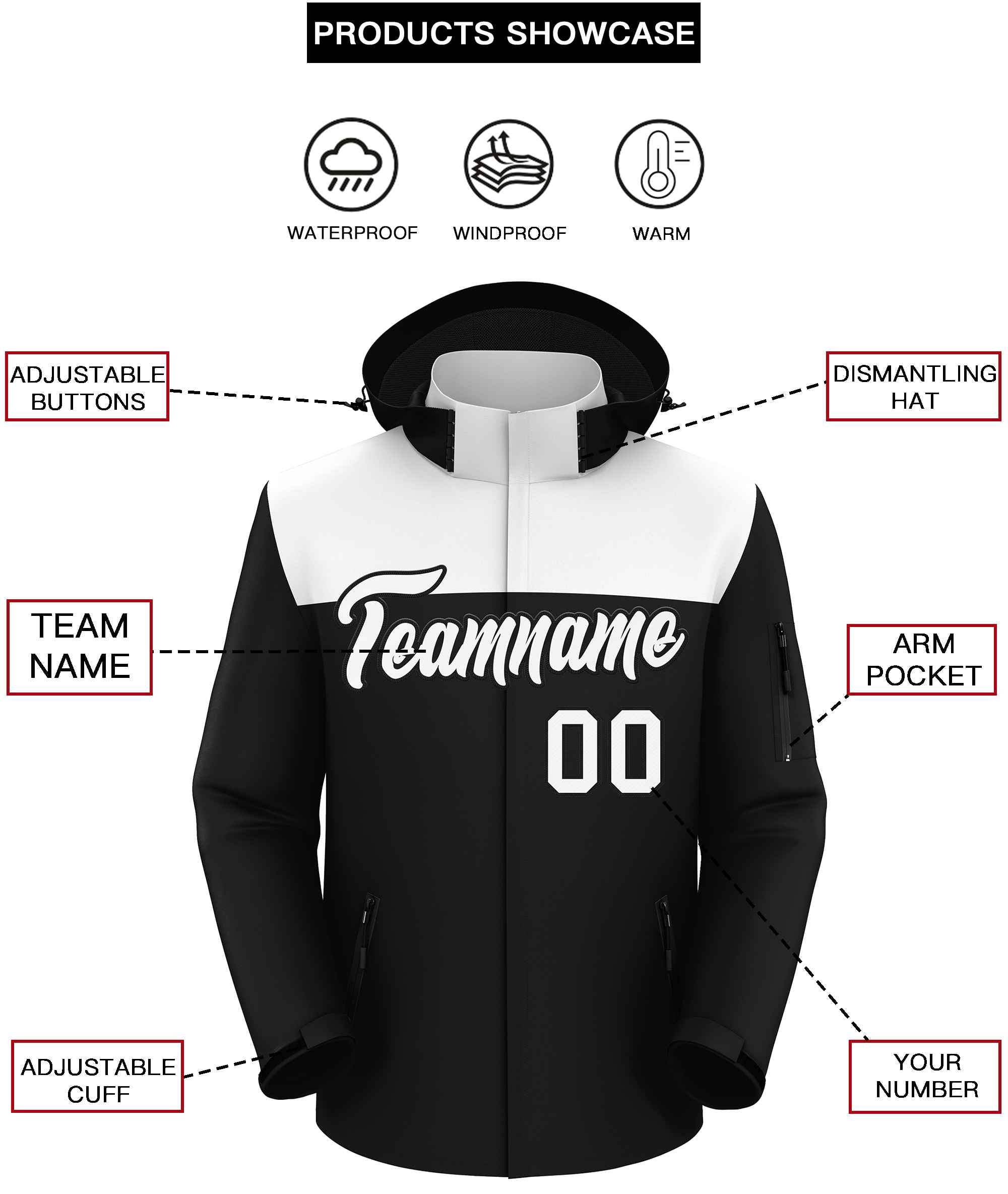 Custom White Black Two Tone Waterproof Jacket