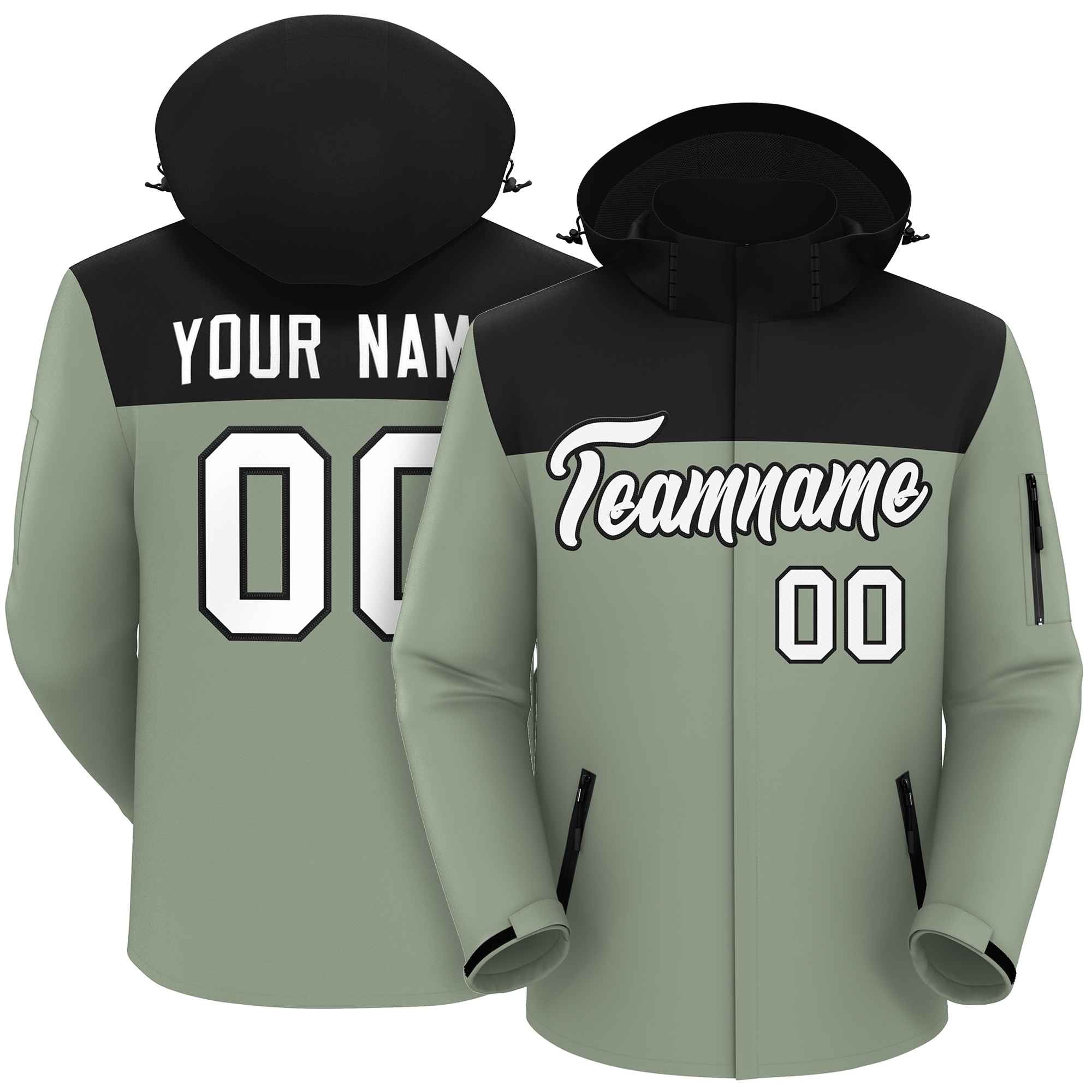 Custom Black Green-White Two Tone Waterproof Jacket