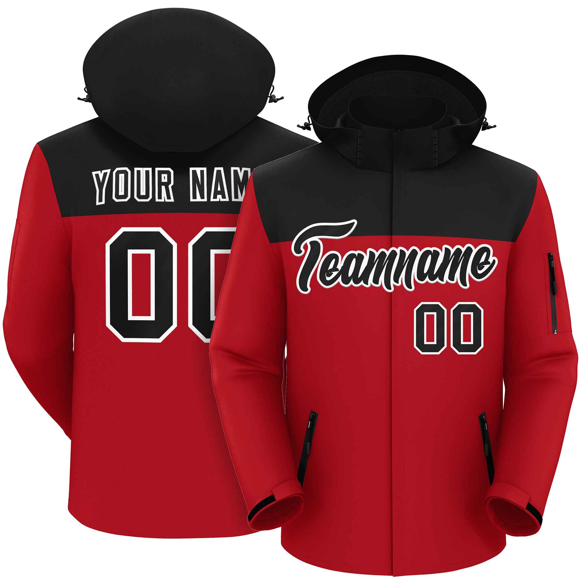 Custom Black Red-White Two Tone Waterproof Jacket