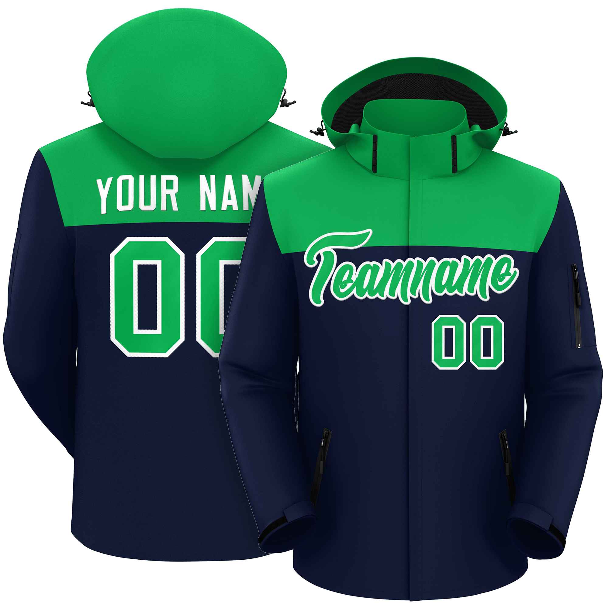 Custom Kelly Green Navy-White Two Tone Waterproof Jacket