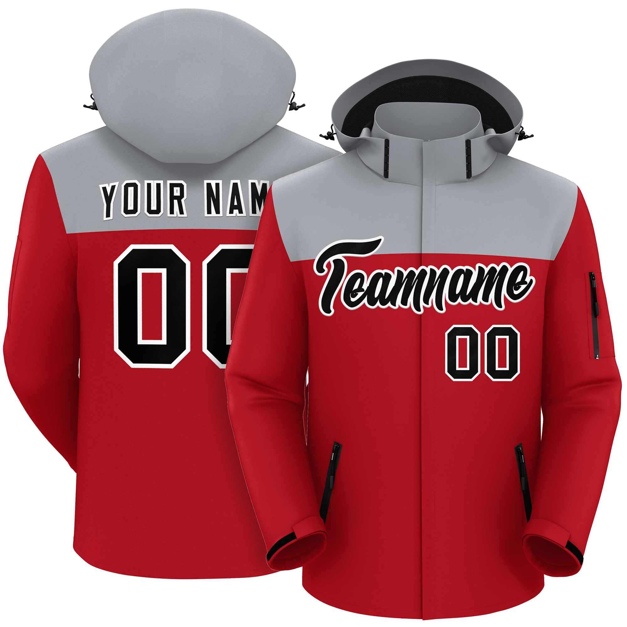 Custom Gray Red-Black Two Tone Waterproof Jacket