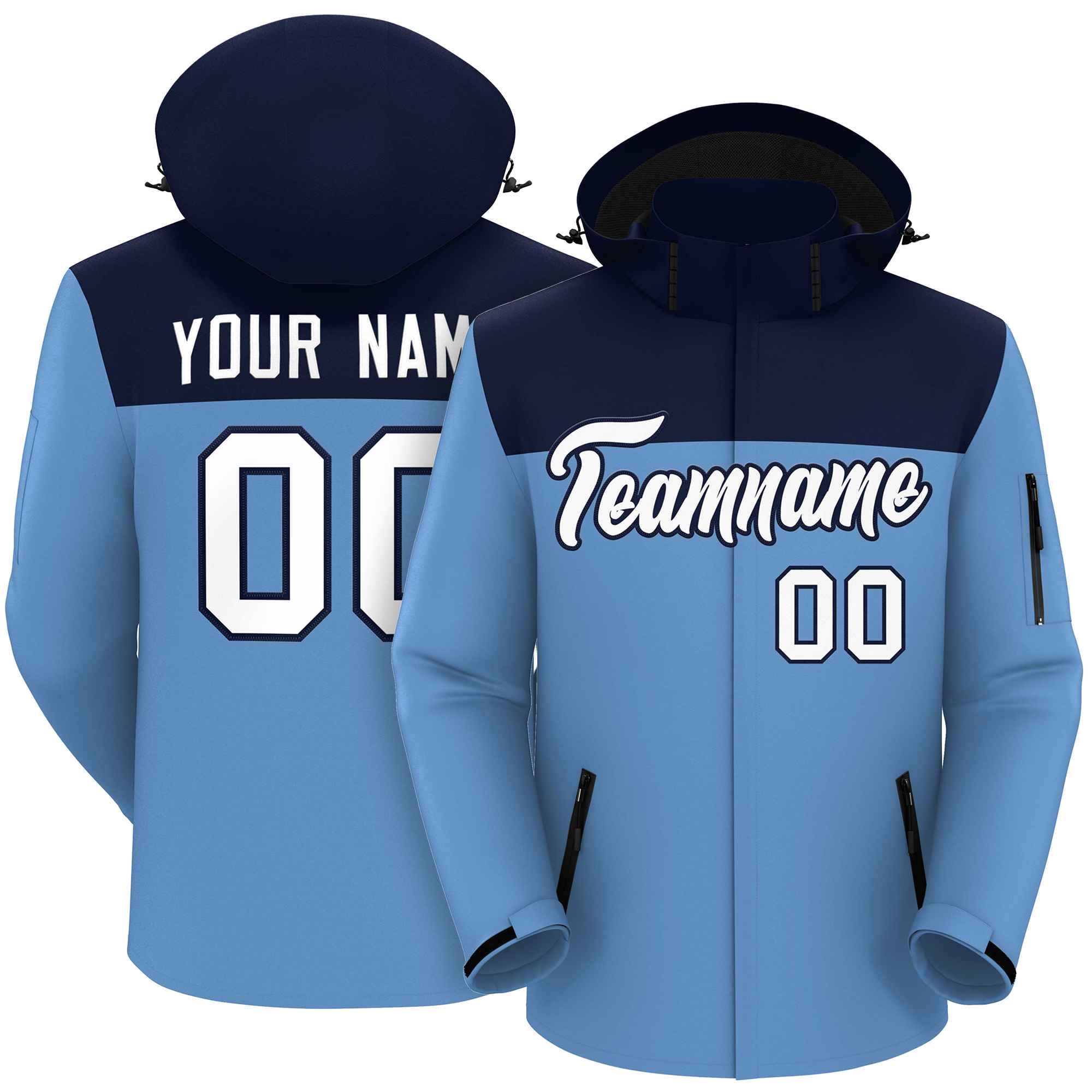 Custom Navy Light Blue-White Two Tone Waterproof Jacket