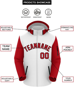 Custom White Red-Black Raglan Sleeves Waterproof Jacket