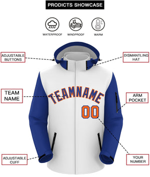 Custom White Royal-Orange Raglan Sleeves Waterproof Jacket