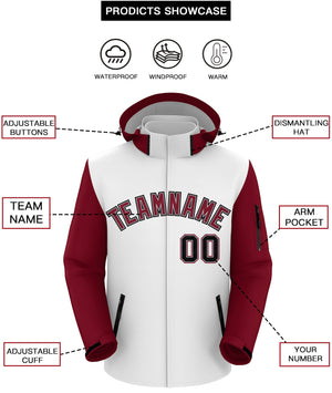 Custom White Crimson-Black Raglan Sleeves Waterproof Jacket