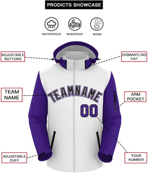 Custom White Purple-Black Raglan Sleeves Waterproof Jacket