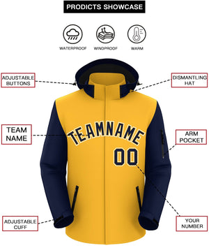 Custom Gold Navy-White Raglan Sleeves Waterproof Jacket