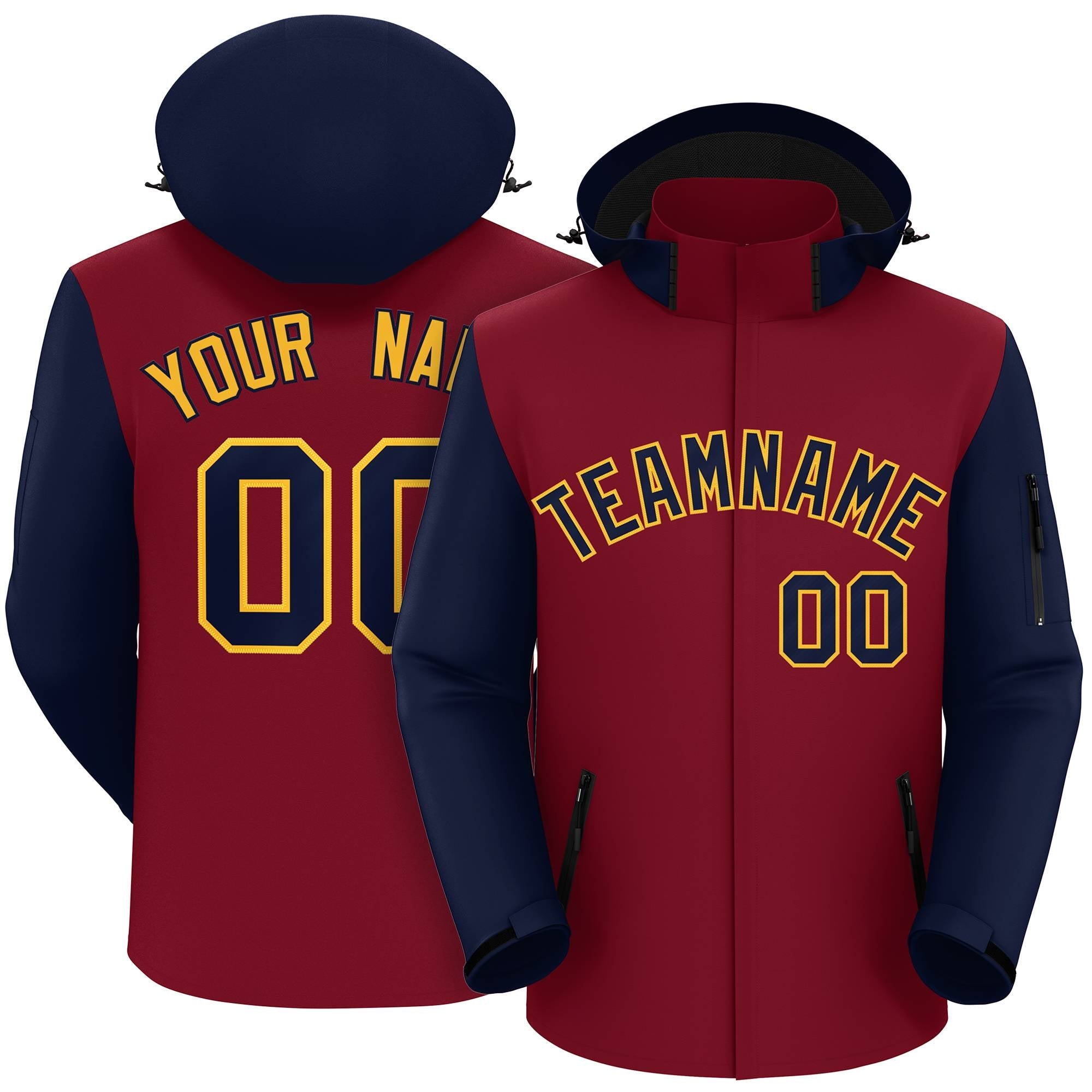 Veste imperméable à manches raglan personnalisées Crimson Navy-Gold