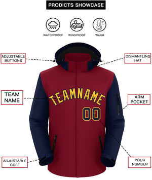 Custom Crimson Navy-Gold Raglan Sleeves Waterproof Jacket