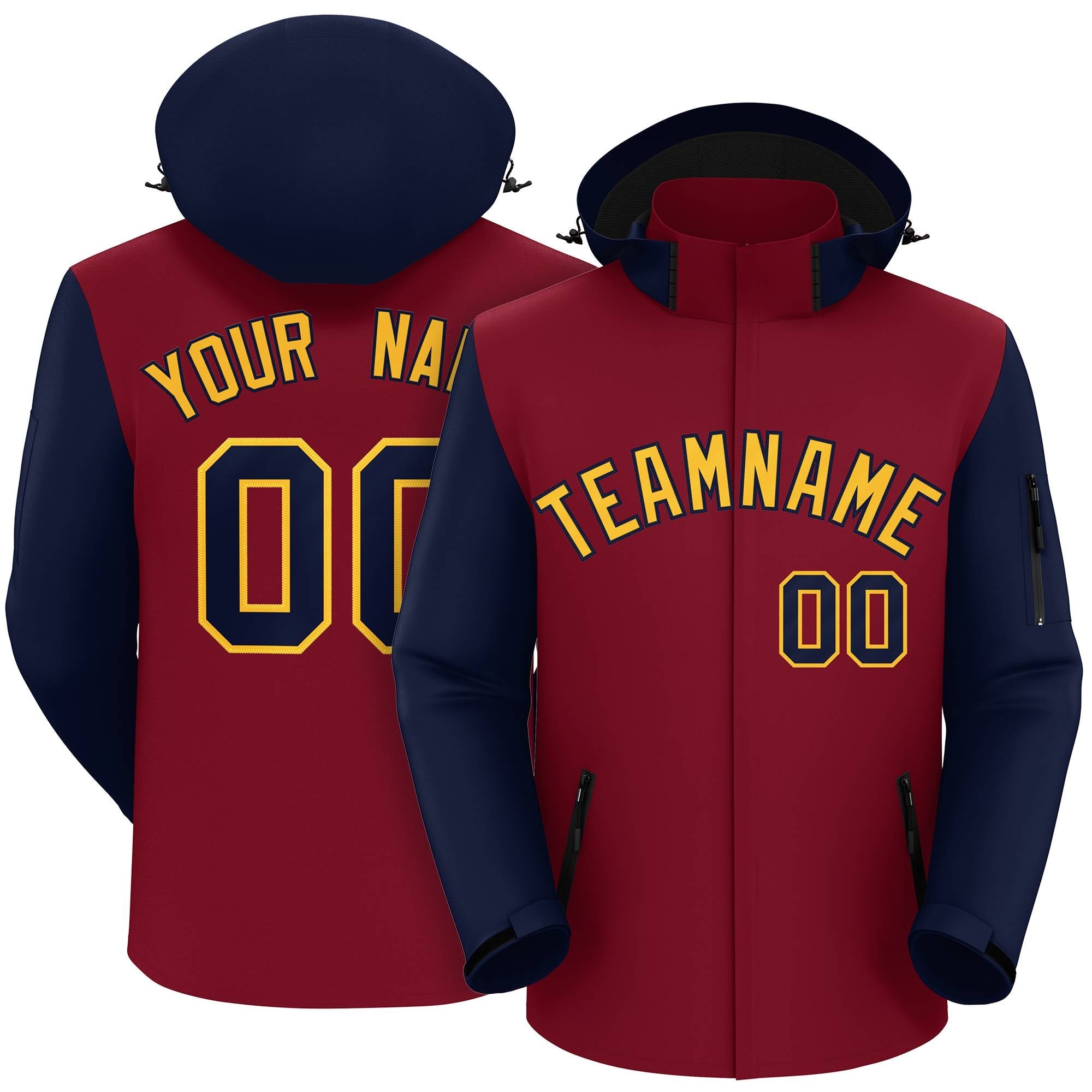 Veste imperméable à manches raglan personnalisées Crimson Navy-Gold