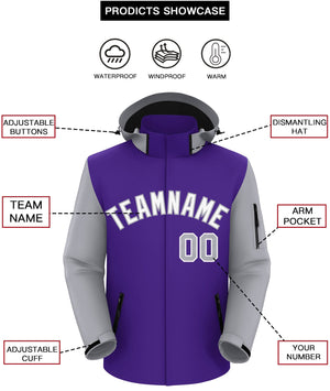 Custom Purple Gray-White Raglan Sleeves Waterproof Jacket