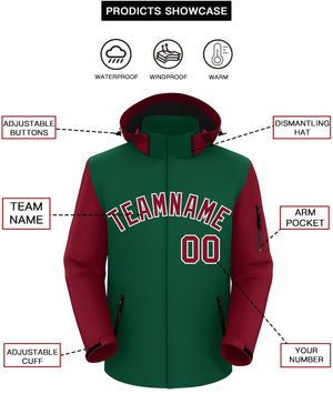 Custom Green Crimson-White Raglan Sleeves Waterproof Jacket