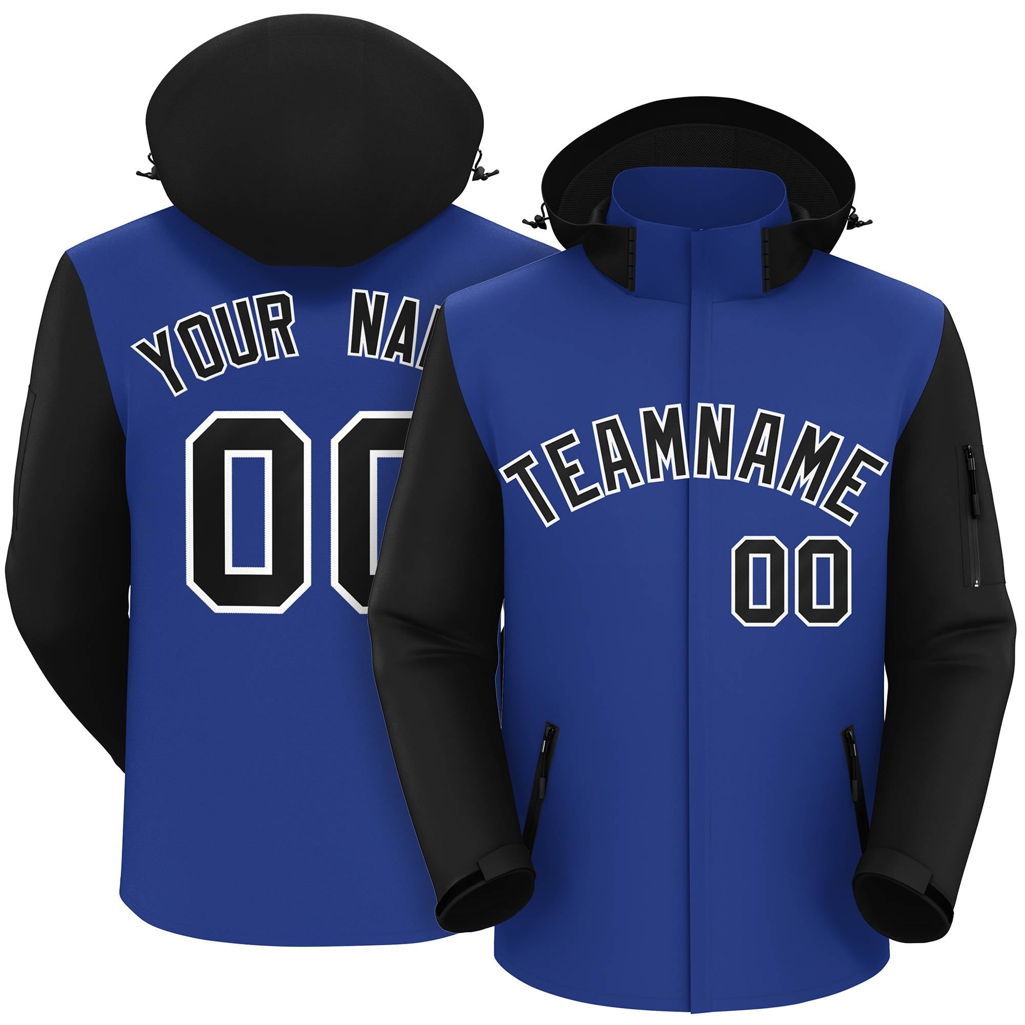 Custom Royal Black-White Raglan Sleeves Waterproof Jacket