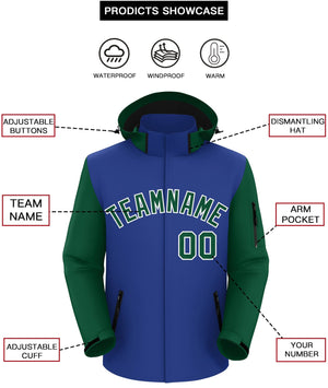 Custom Royal Green-White Raglan Sleeves Waterproof Jacket