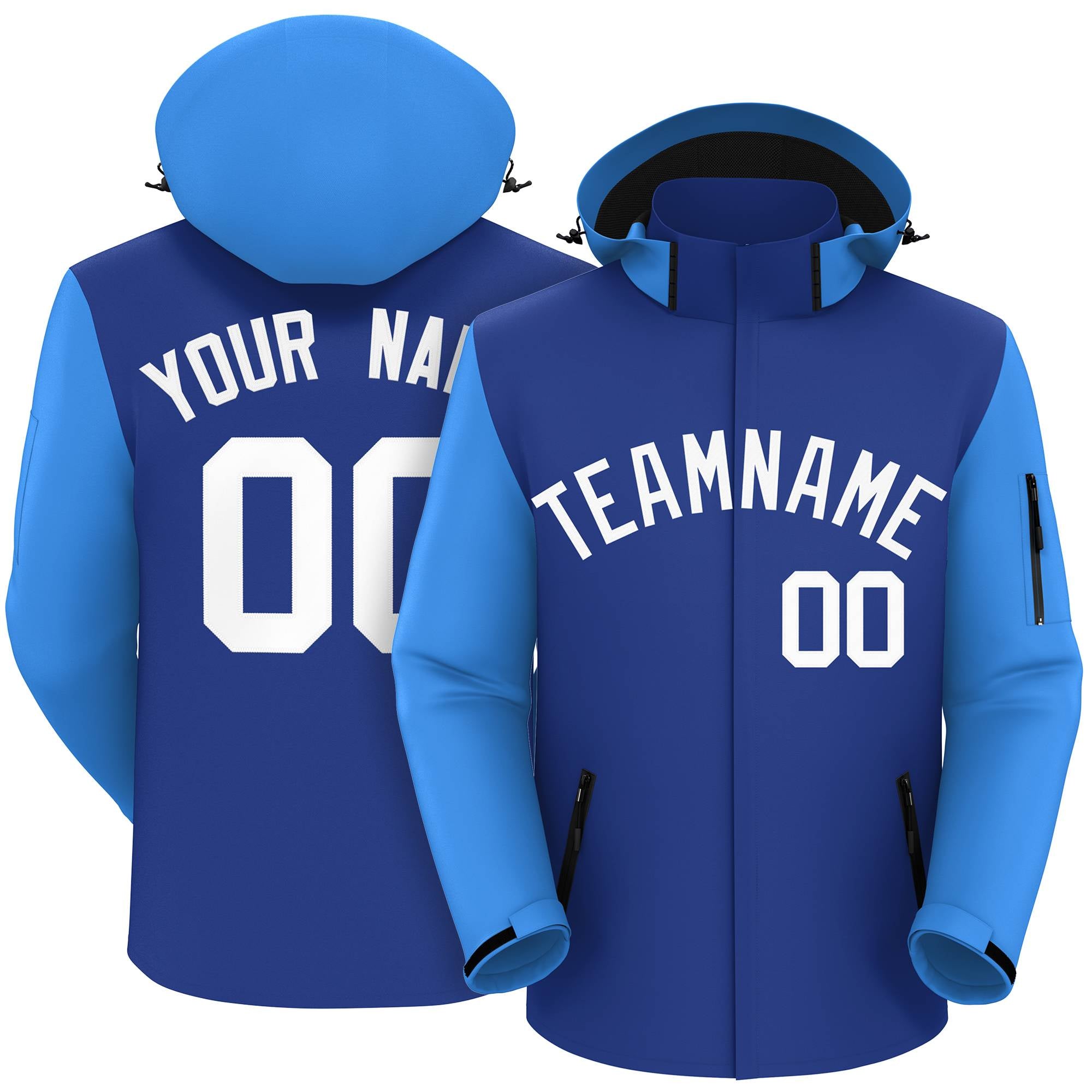 Veste imperméable à manches raglan bleu-blanc Royal Powder personnalisée