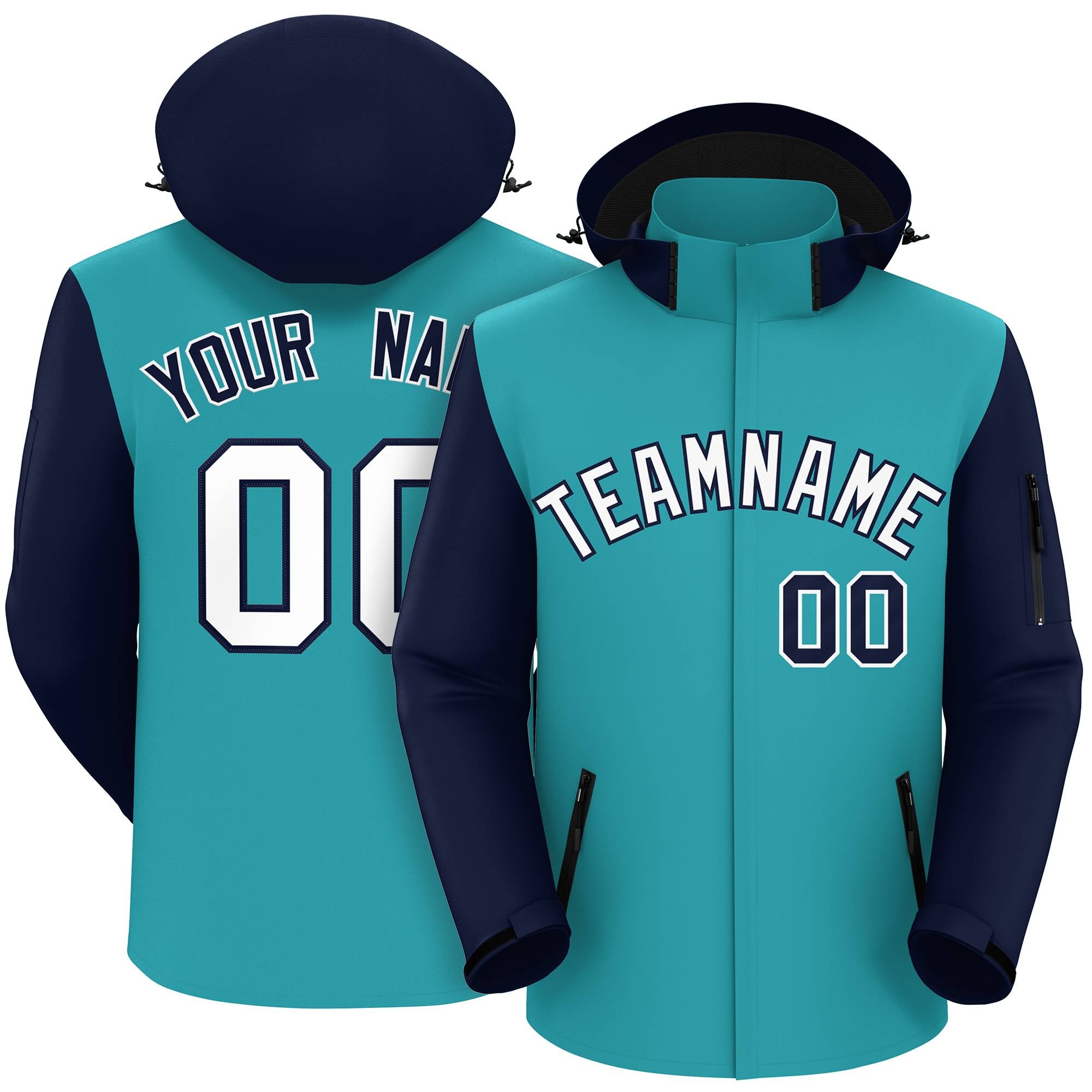 Veste imperméable à manches raglan personnalisée Aqua Navy-White