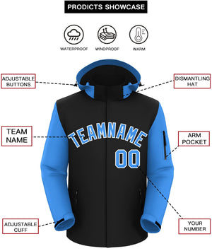 Custom Black Powder Blue-White Raglan Sleeves Waterproof Jacket