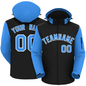 Custom Black Powder Blue-White Raglan Sleeves Waterproof Jacket