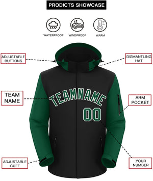 Custom Black Green-White Raglan Sleeves Waterproof Jacket