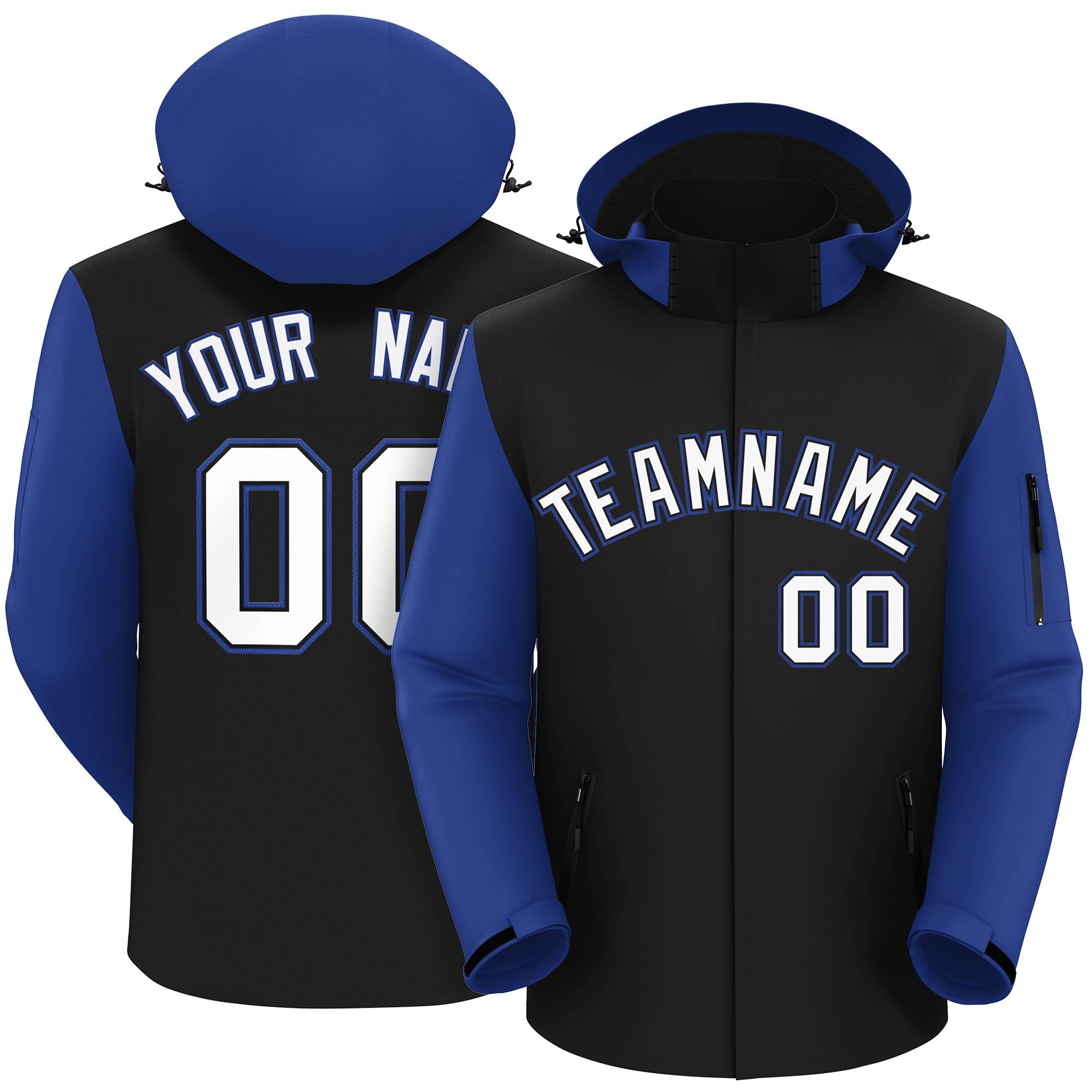 Custom Black Royal-White Raglan Sleeves Waterproof Jacket